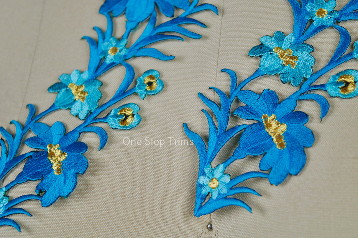 Flower Applique Electric Blue Embroidery