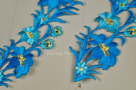 Flower Applique Electric Blue Embroidery