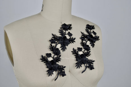 Black Embroidery Flower Patch