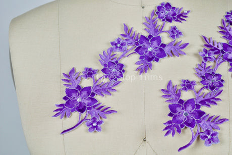 Embroidered Flower Applique Purple Lilac