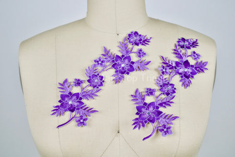Embroidered Flower Applique Purple Lilac