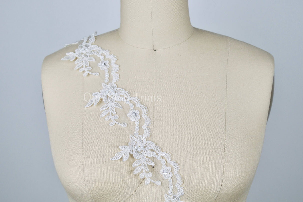 Beaded Bridal Lace Trim 2 Inch White Ivory