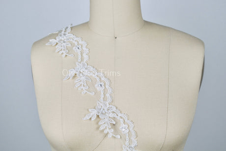 Beaded Bridal Lace Trim 2 Inch White Ivory