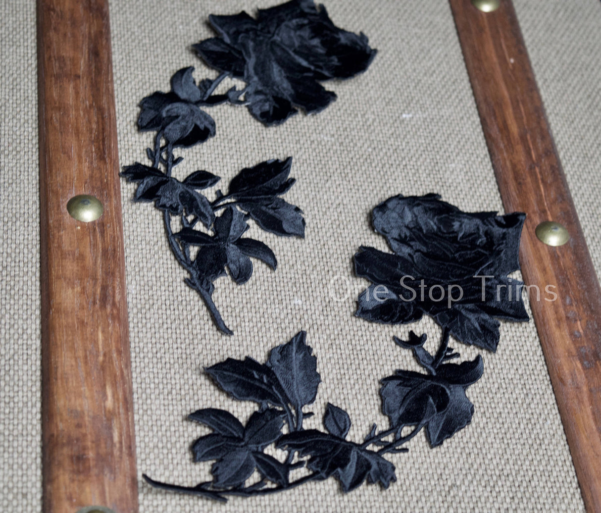 Iron-On Black Rose Patches
