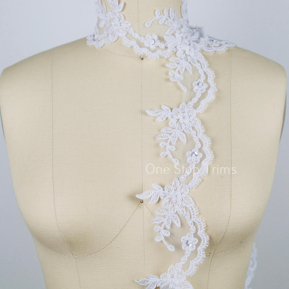Beaded Bridal Lace Trim 2 Inch White Ivory