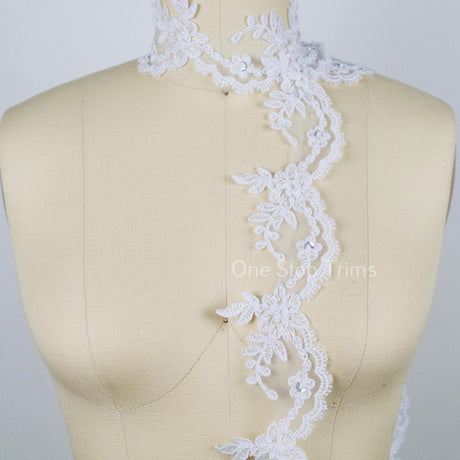 Beaded Bridal Lace Trim 2 Inch White Ivory