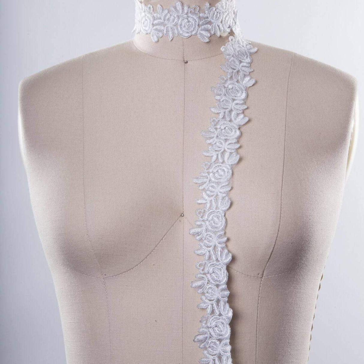 Bridal Lace Trim White Silver Rose