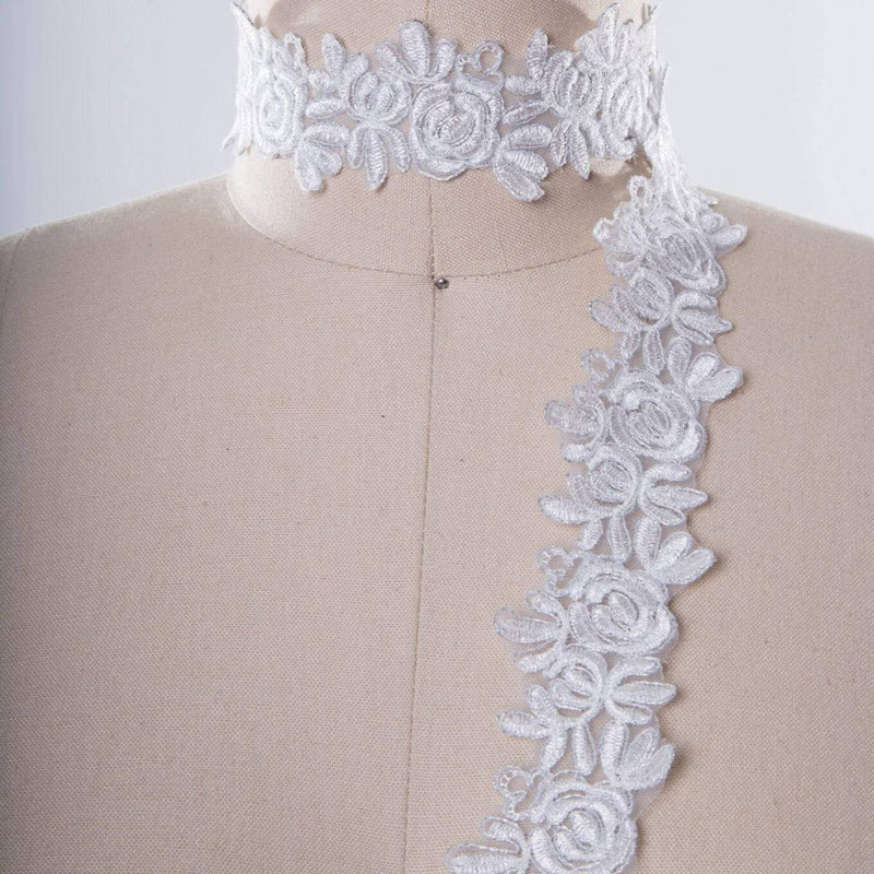 Bridal Lace Trim White Silver Rose