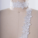 Bridal Lace Trim White Silver Rose