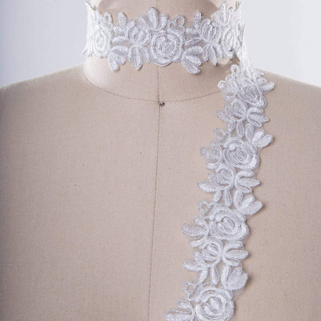Bridal Lace Trim White Silver Rose