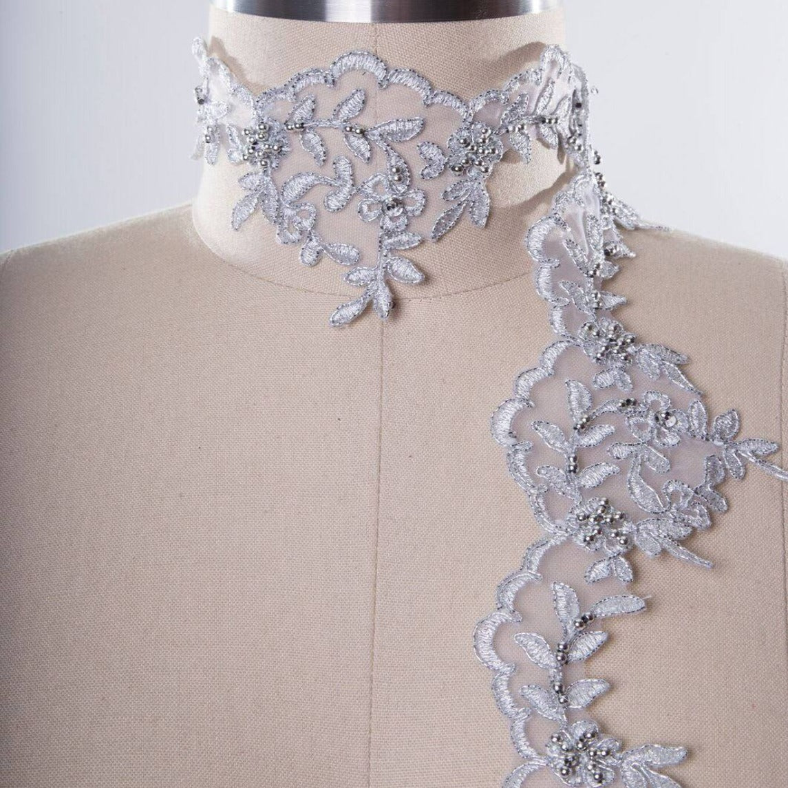 Lace Trim Silver Beaded 3 Inch