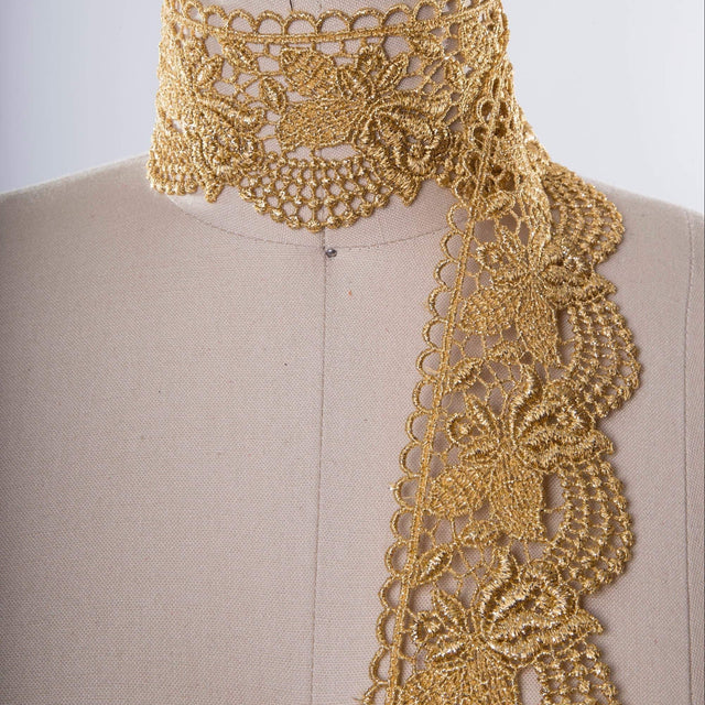 Metallic Floral Lace Trim Gold Silver