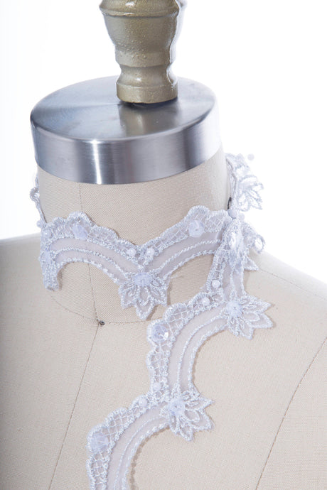 Sequin Beaded Lace Trim Silver Scalloped