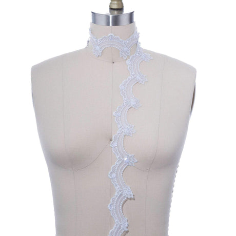 Sequin Beaded Lace Trim Silver Scalloped
