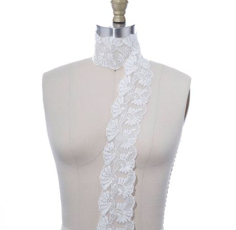 Bridal Lace Trim White Double Fan
