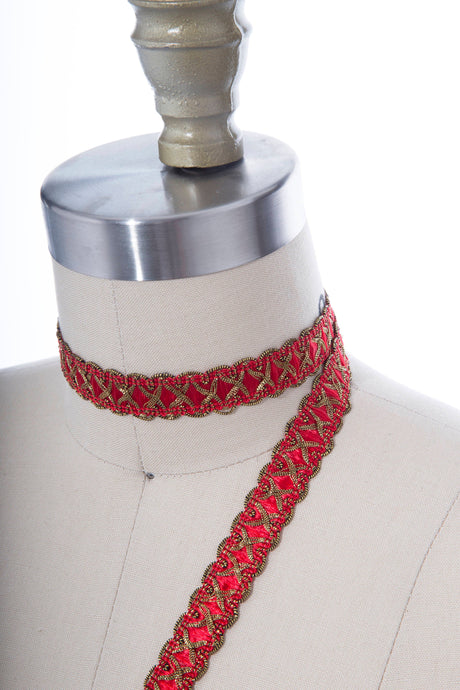 Gimp Trim Scarlet Red Antique Gold 5/8"