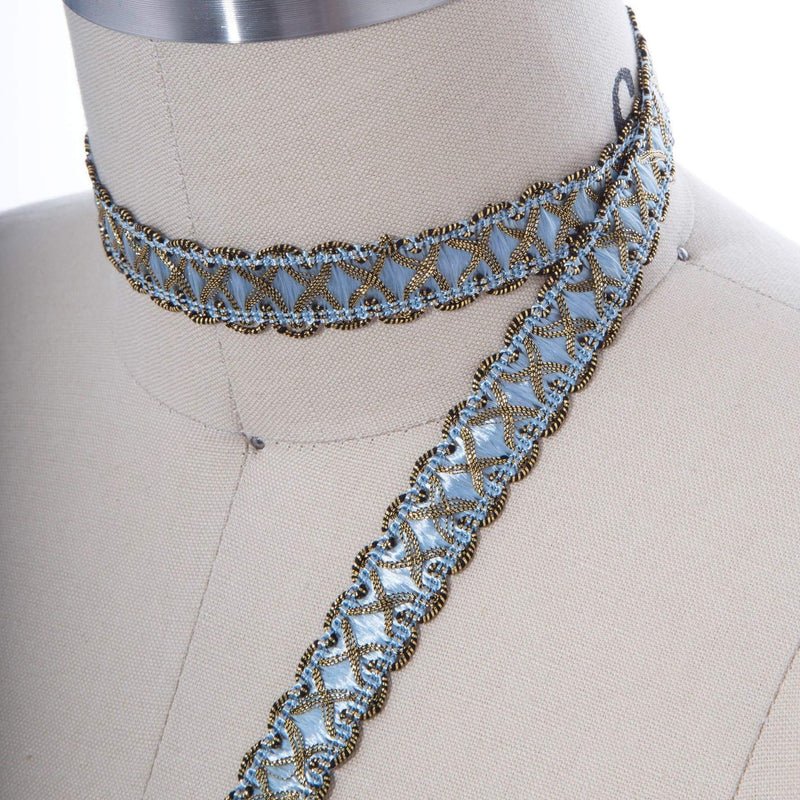 Gimp Trim Icy Blue Antique Gold 5/8"