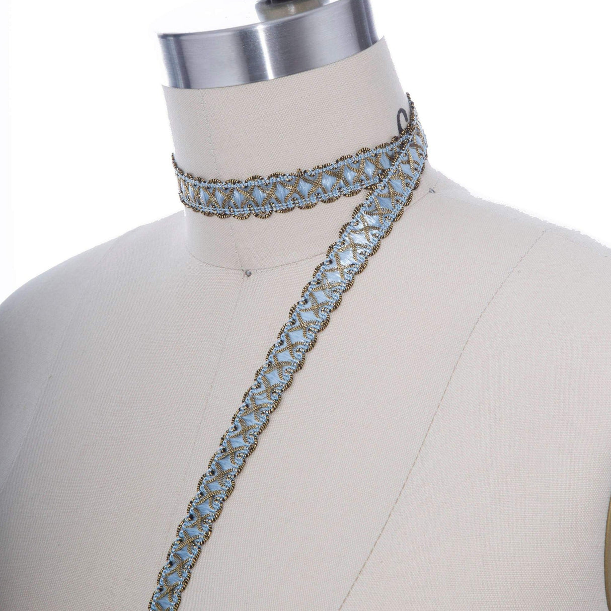 Gimp Trim Icy Blue Antique Gold 5/8"