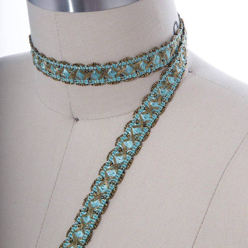 Gimp Trim Crystal Blue Antique Gold 5/8"