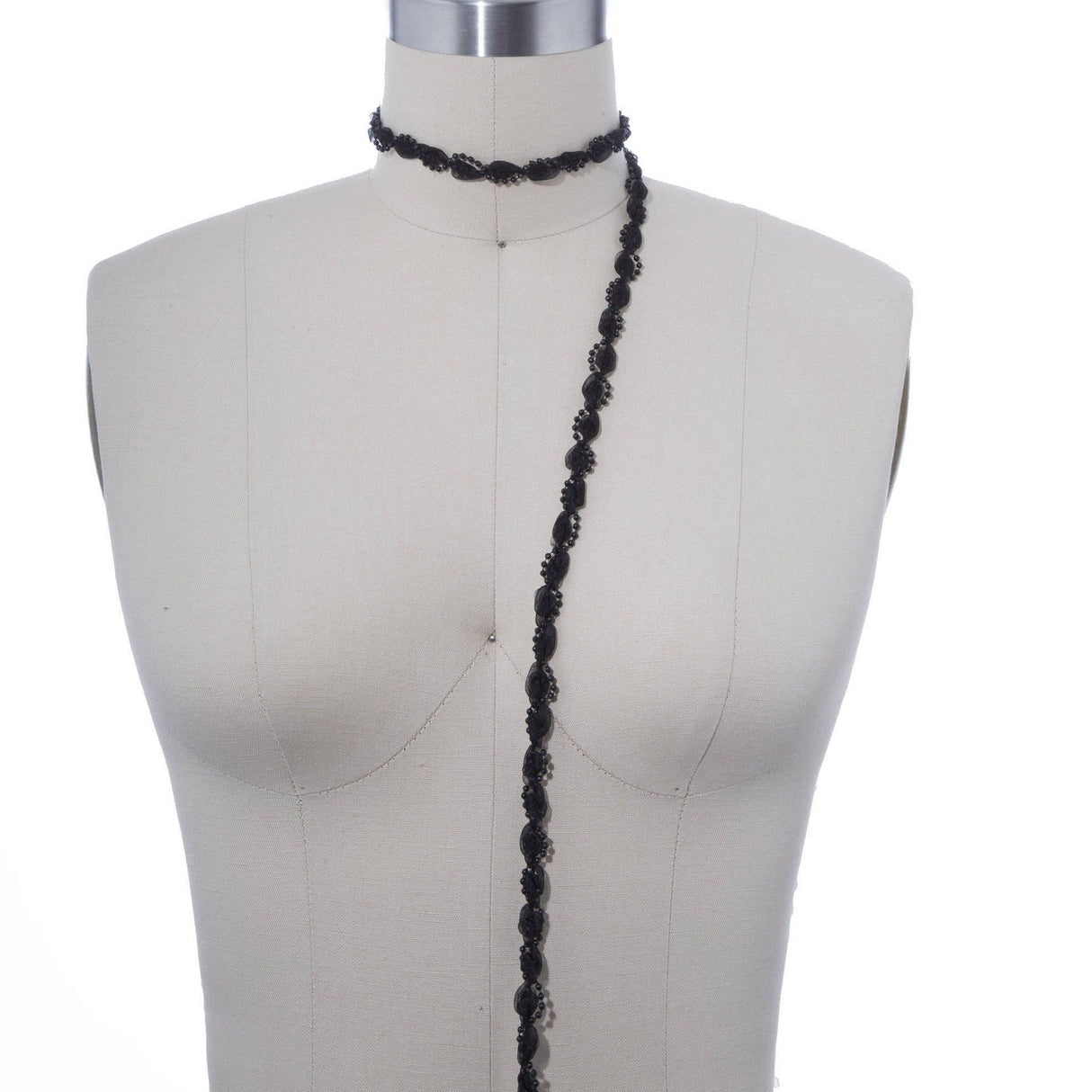 Pearl Beading Chiffon Trim Black 2 Yards