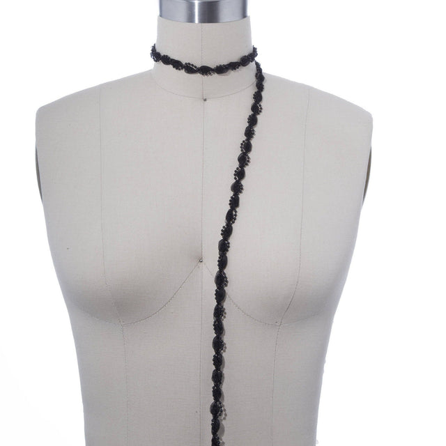 Pearl Beading Chiffon Trim Black 2 Yards