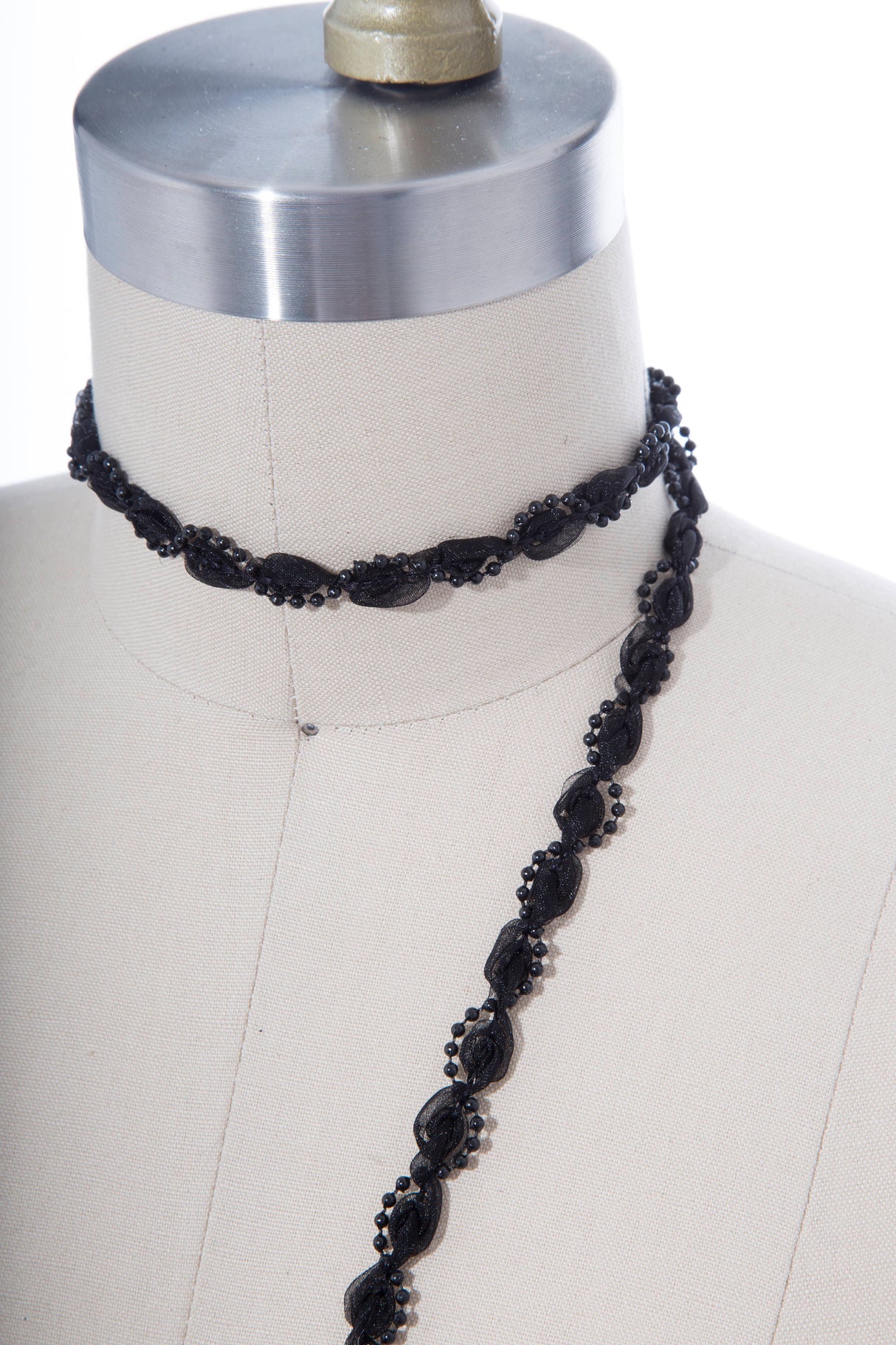 Pearl Beading Chiffon Trim Black 2 Yards
