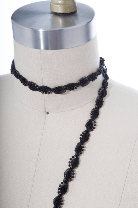 Pearl Beading Chiffon Trim Black 2 Yards