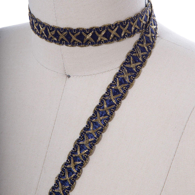 Gimp Trim Navy Blue Gold 5/8"