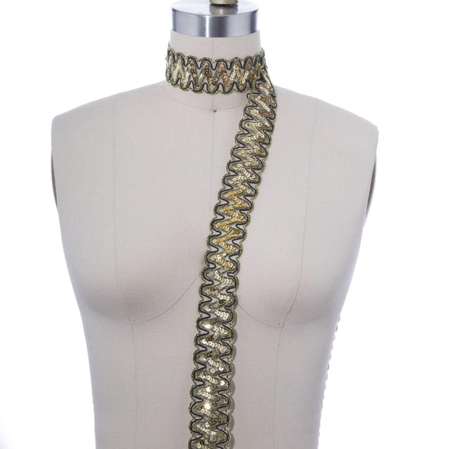 Sequin Picot Trim Olive Gold Black 1.5in