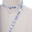 Sequined Ribbon Trim Silver Scroll Design