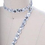 Sequined Ribbon Trim Silver Scroll Design