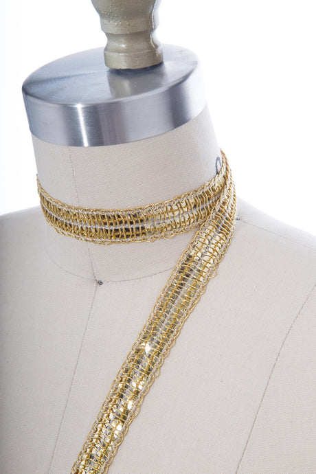 Sequin Ribbon Trim Gold Two-Line