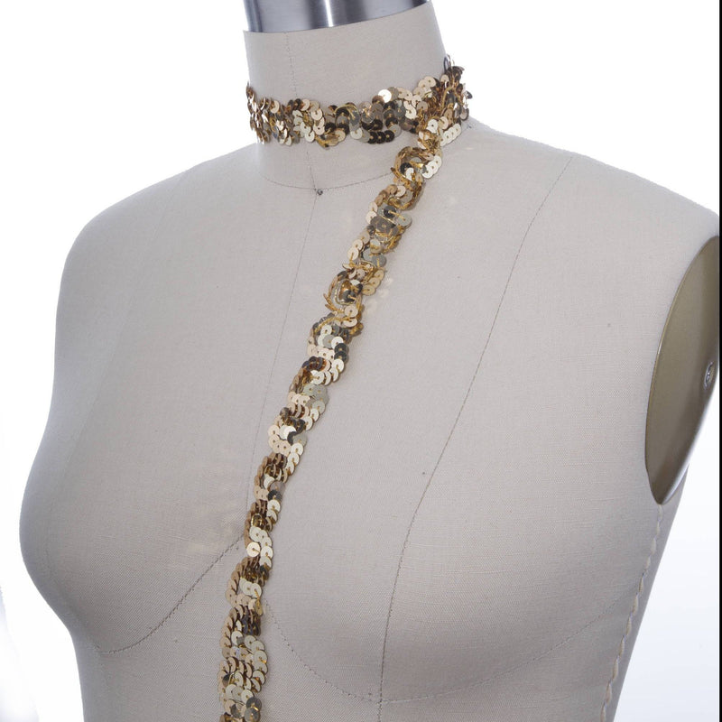 Sequin Trim Gold Wave Shape