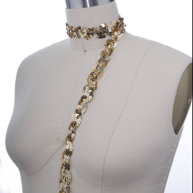 Sequin Trim Gold Wave Shape