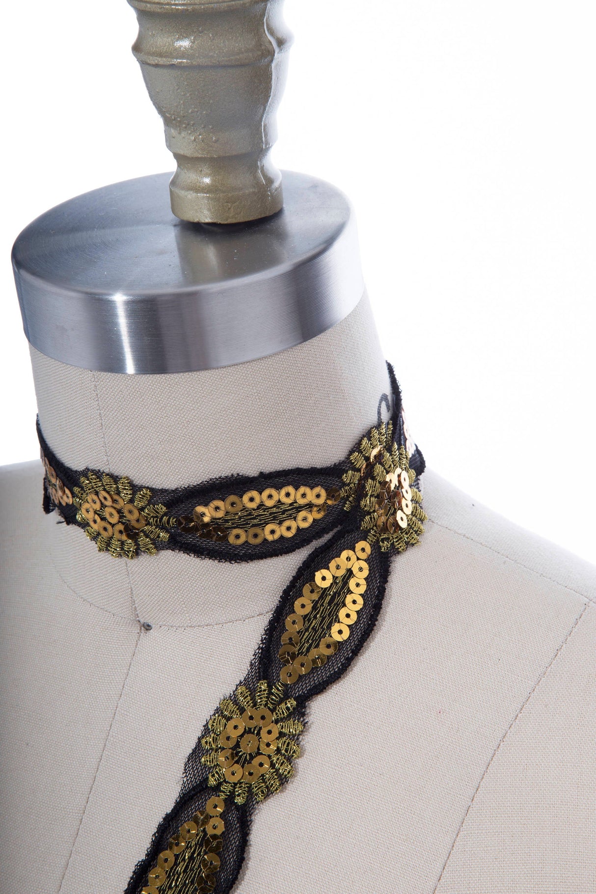 Sequin Trim Gold Almond Motif
