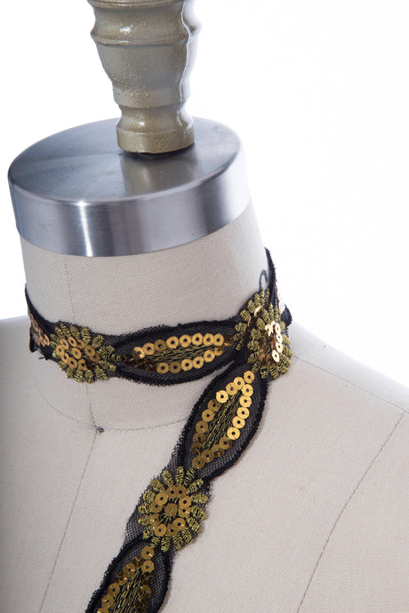 Sequin Trim Gold Almond Motif