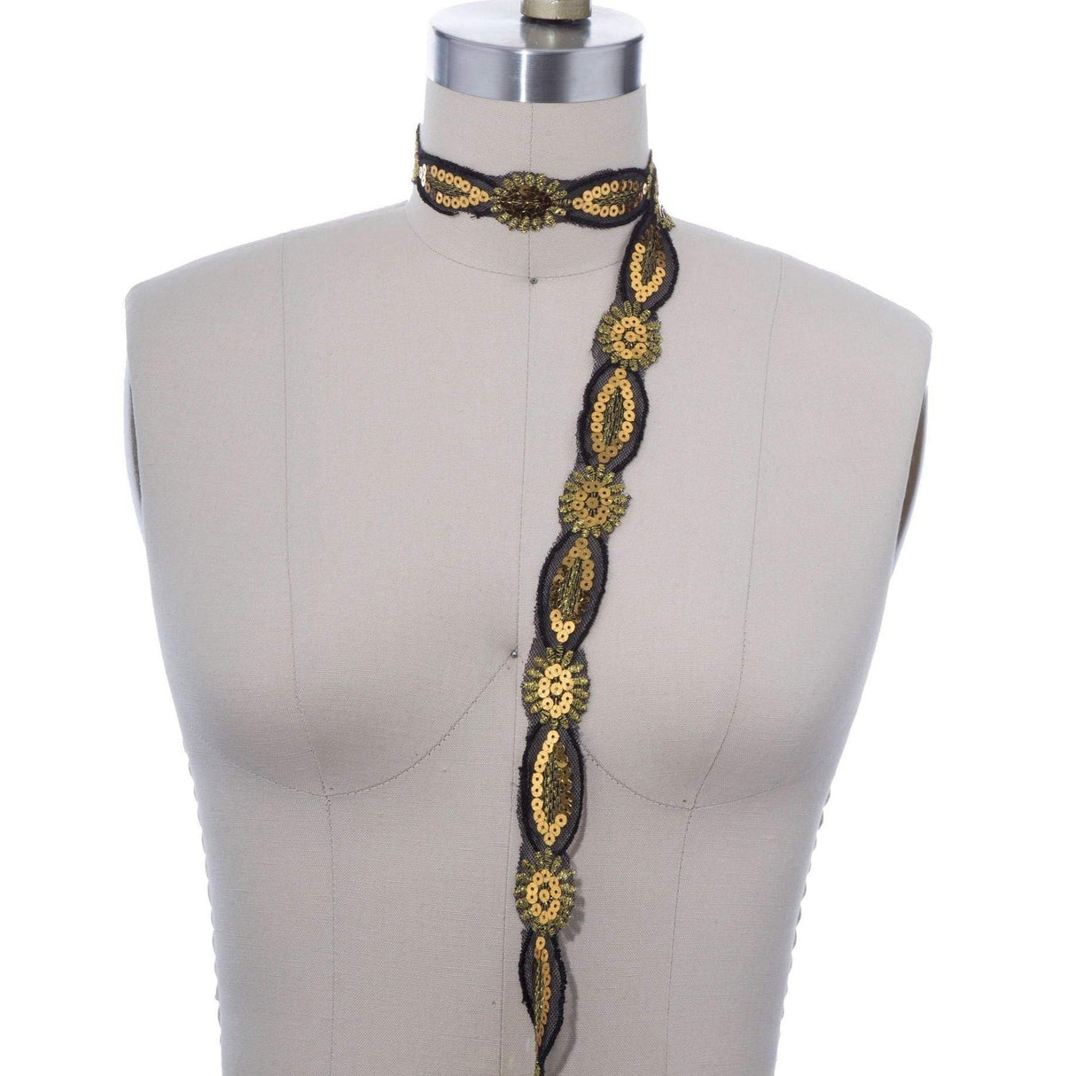 Sequin Trim Gold Almond Motif