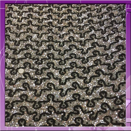 Beaded French Lace Fabric Silver Grey Black