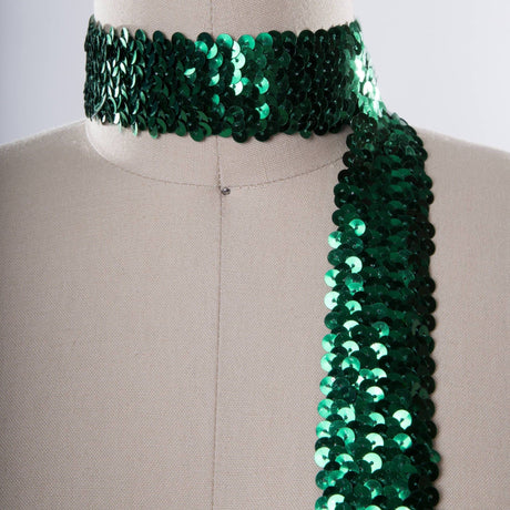 Stretch Sequin Ribbon Trim Emerald Green 1.5"