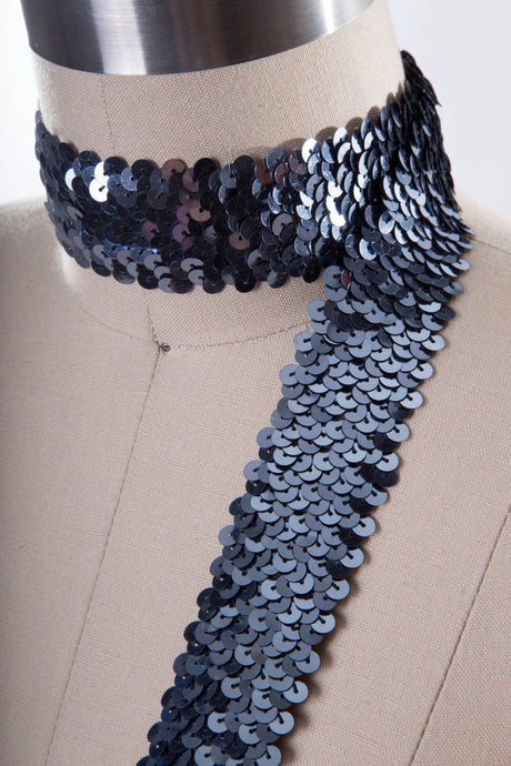 Sequin Stretch Trim Gray Steel Blue 1.5 Inch