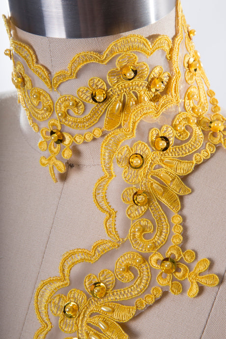 Beaded Lace Trim Yellow Sequins 2.5in