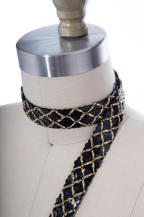 Sequin Trim Black Gold Argyle 1 Yard