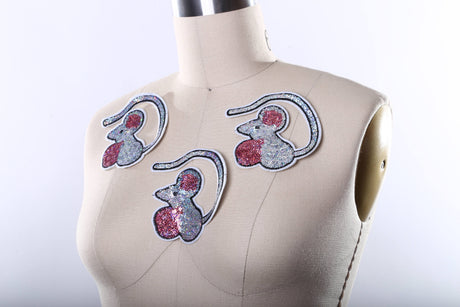Mouse Patch Silver Iridescent Sequined