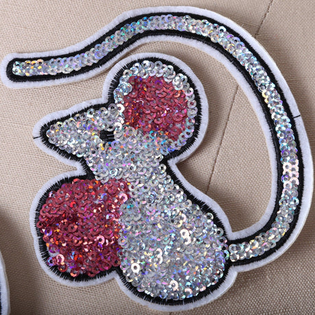 Mouse Patch Silver Iridescent Sequined