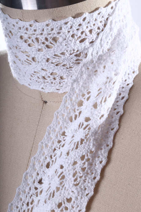 Cluny Lace Trim White Cotton Eyelet