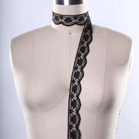Lace Trim Black Floral Scalloped Edge