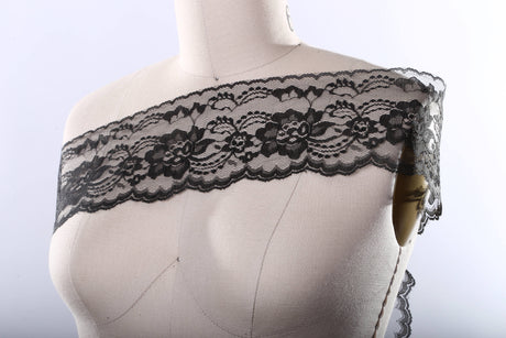 Floral Polyester Lace Trim Black White