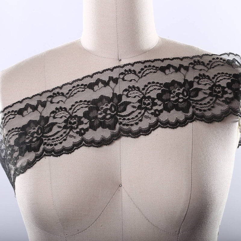 Floral Polyester Lace Trim Black White