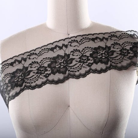 Floral Polyester Lace Trim Black White