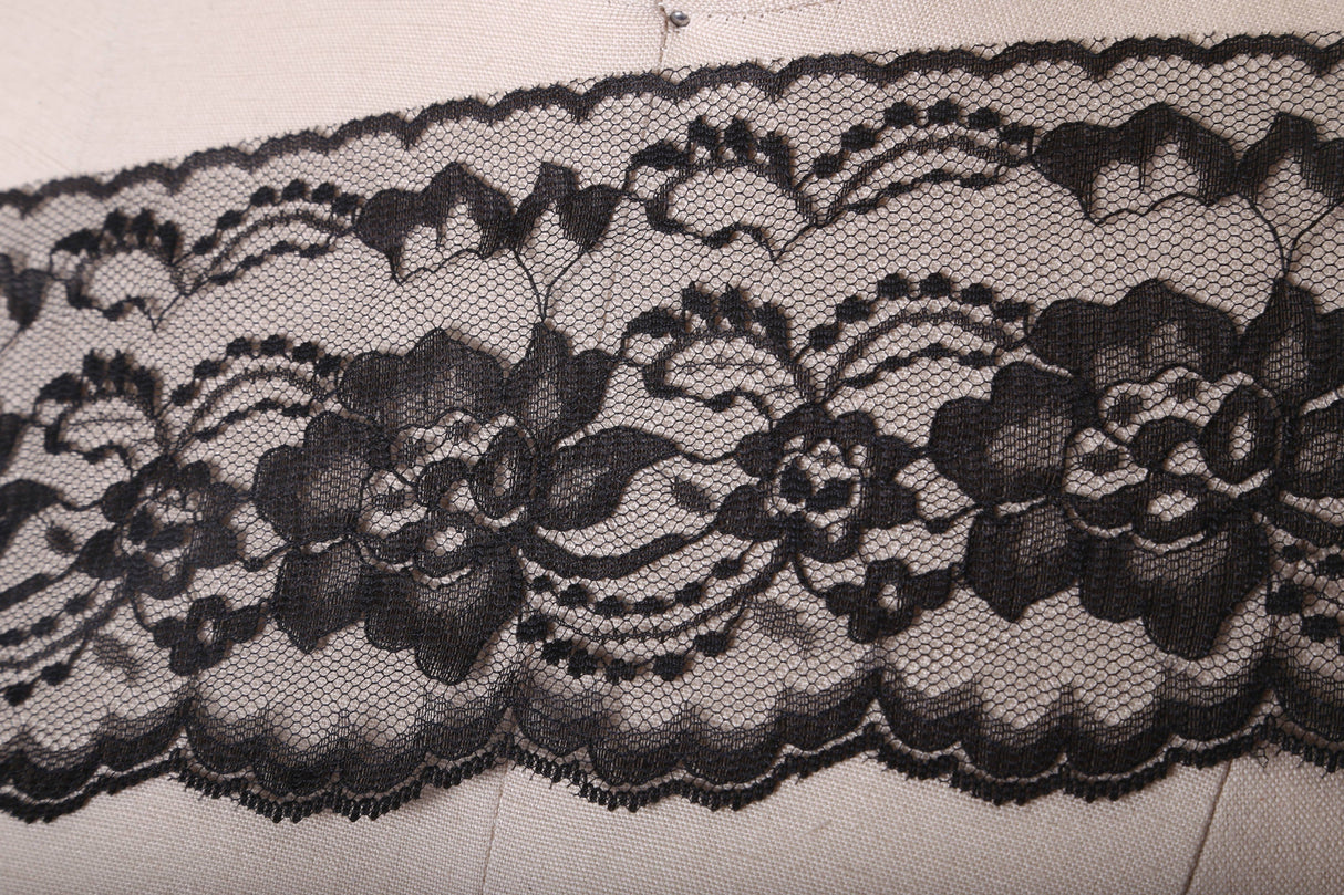Floral Polyester Lace Trim Black White